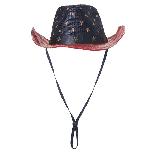 Men's American Flag Cowboy Hat, Striped Western Tea-Stained‎ USA Shape-It Brim - Picture 3 of 6